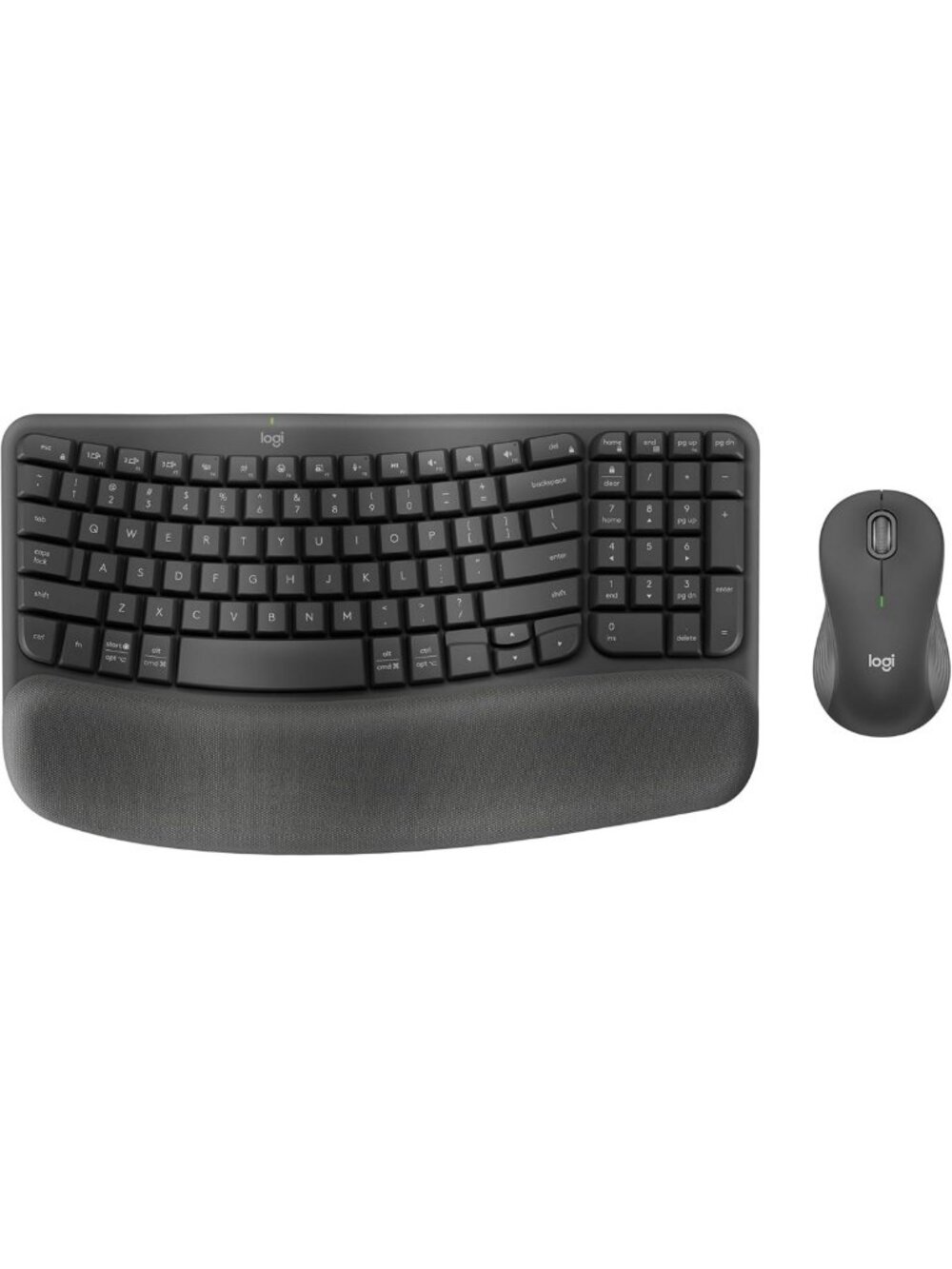 Ergonomic Wireless Keyboard & Mouse Combo - Comfortable Wave Design, Graphite